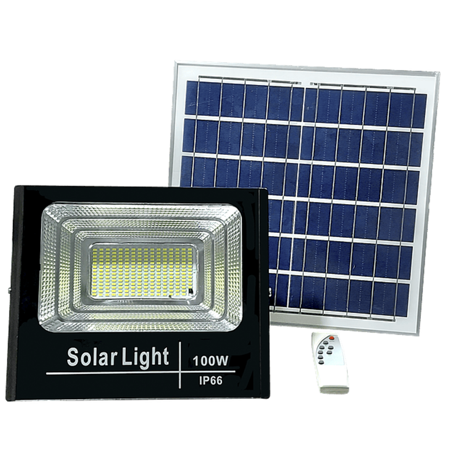 Reflector Led Solar 100w/ip65 Con Panel Luz Fría 6500k Negro Blanco Frío
