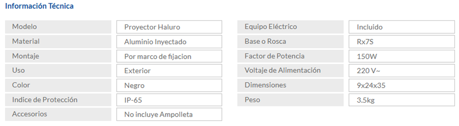 Proyector Area Haluro Metal 150W