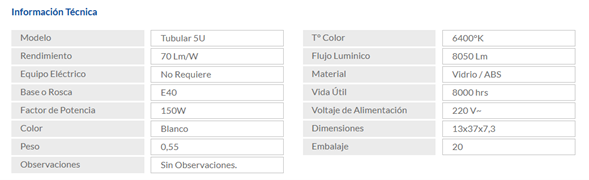 Ampolleta Fluorescente 150W 6400K Luz Dia