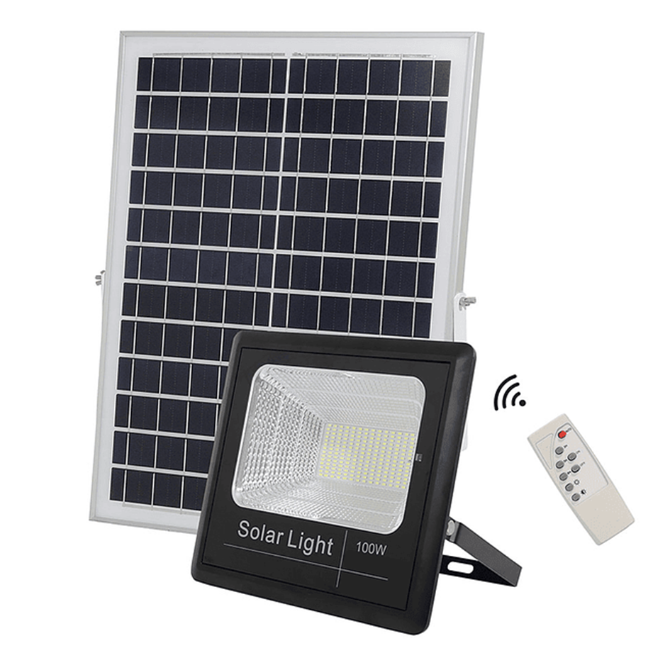 Reflector Led Solar 100w/ip65 Con Panel Luz Fría 6500k Negro Blanco Frío